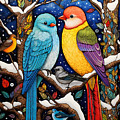 Colorful Birds in a Winter Wonderland