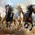 Running Horses in Dusty Landscape